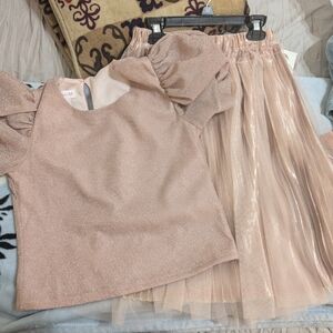 Girls' Shimmering Pink Top and Skirt Set